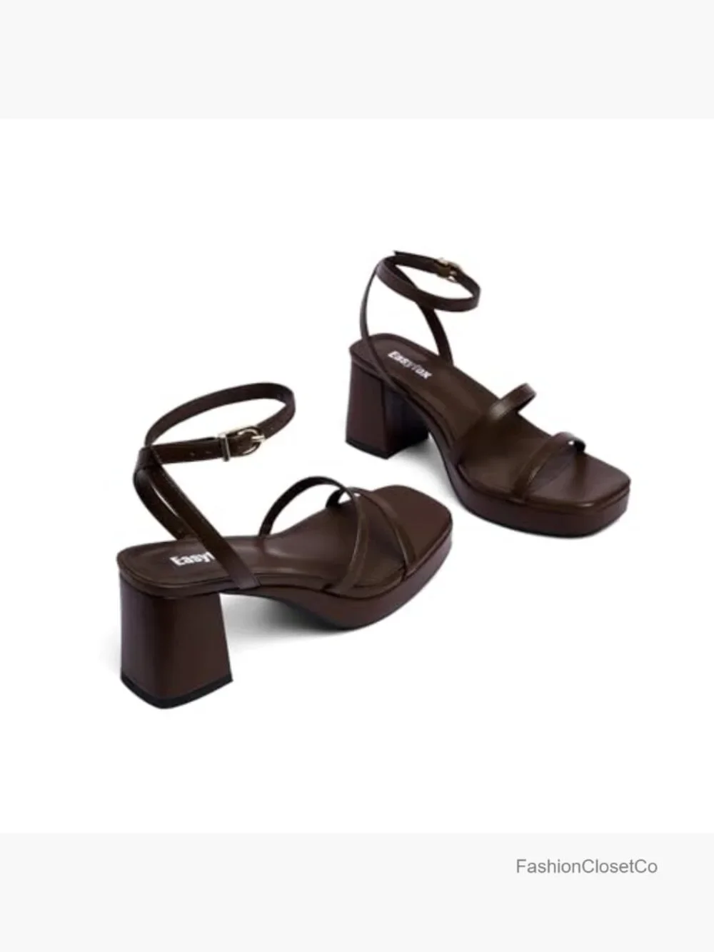 Open Toe Chunky Platform Heels Adjustable Ankle Strap Faux Leather